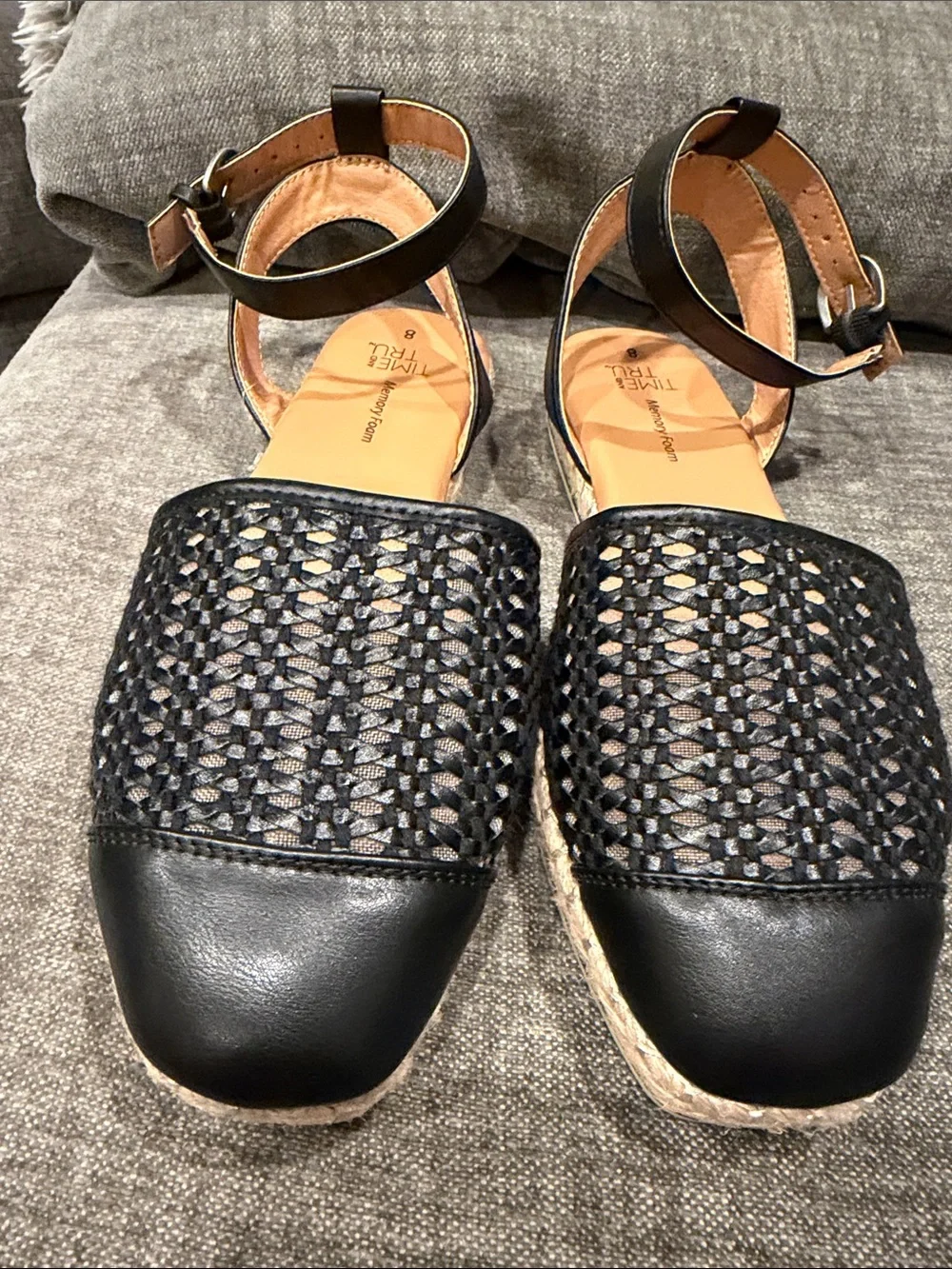 Black Woven Espadrille Ankle-Strap Sandals